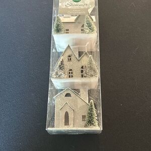 Vintage Look Tin House Ornaments NWT